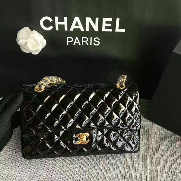 Chanel Flap Shoulder Bags Black Original Patent Leather CF1112 Glod
