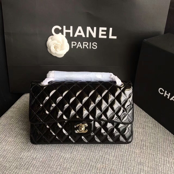 Chanel Flap Shoulder Bags Black Original Patent Leather CF1112 Silver