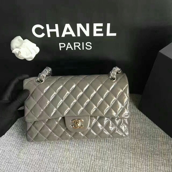 Chanel Flap Shoulder Bags Grey Original Patent Leather CF1112 Silver