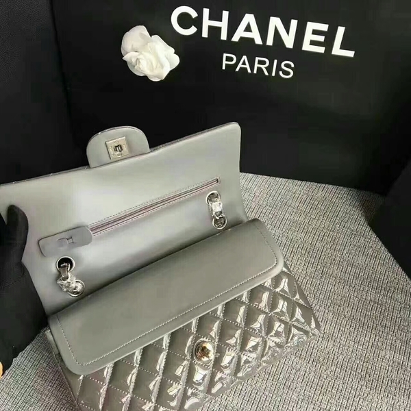 Chanel Flap Shoulder Bags Grey Original Patent Leather CF1112 Silver