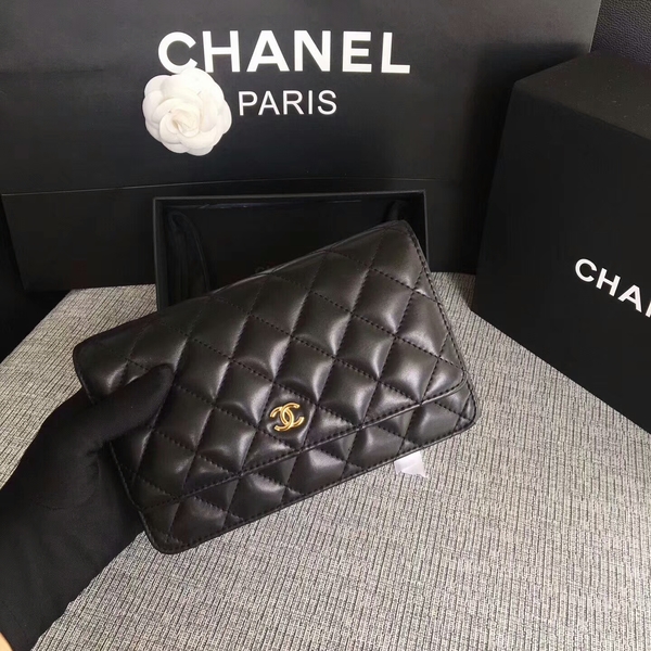 Chanel WOC Flap Bag Black Original Sheepskin Leather 33814 Glod