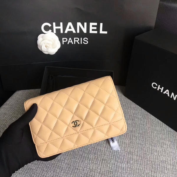 Chanel WOC Flap Bag Camel Original Sheepskin Leather 33814 Silver