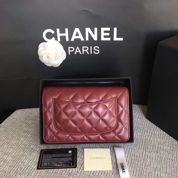 Chanel WOC Flap Bag Dark Red Original Sheepskin Leather 33814 Glod