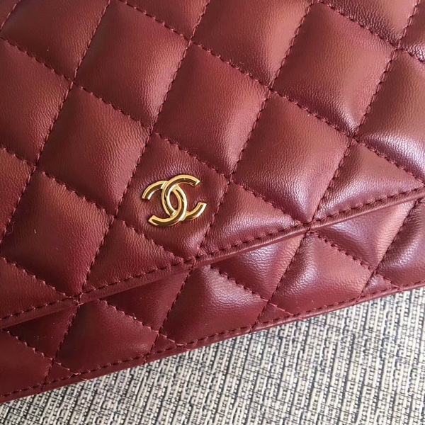 Chanel WOC Flap Bag Dark Red Original Sheepskin Leather 33814 Glod