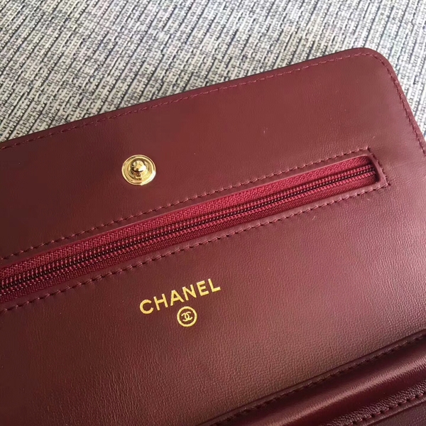 Chanel WOC Flap Bag Dark Red Original Sheepskin Leather 33814 Glod