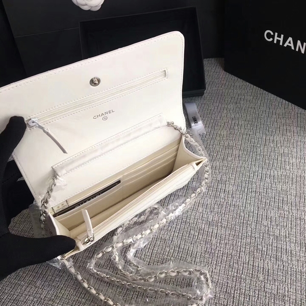 Chanel WOC Flap Bag White Original Sheepskin Leather 33814 Silver