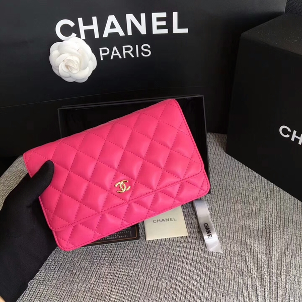 Chanel WOC Flap Bag Pink Original Sheepskin Leather 33814 Glod