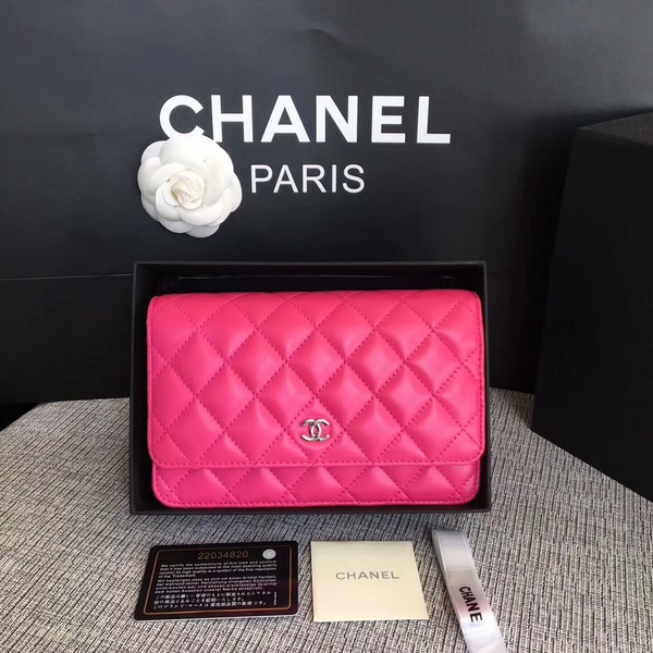 Chanel WOC Flap Bag Pink Original Sheepskin Leather 33814 Silver