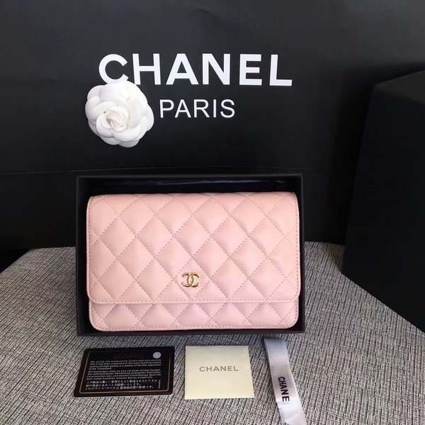 Chanel WOC Flap Bag Light Pink Original Sheepskin Leather 33814 Glod