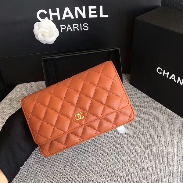 Chanel WOC Flap Bag Orange Original Sheepskin Leather 33814 Glod