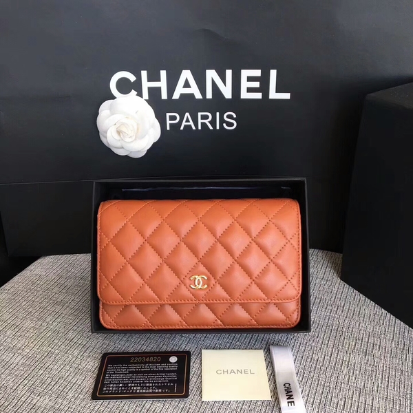 Chanel WOC Flap Bag Orange Original Sheepskin Leather 33814 Glod