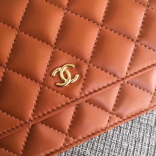 Chanel WOC Flap Bag Orange Original Sheepskin Leather 33814 Glod