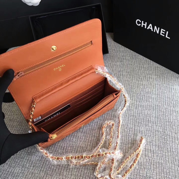 Chanel WOC Flap Bag Orange Original Sheepskin Leather 33814 Glod