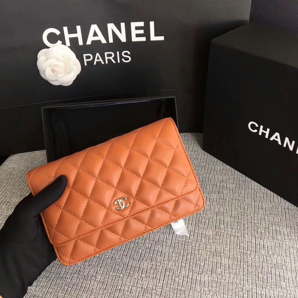 Chanel WOC Flap Bag Orange Original Sheepskin Leather 33814 Silver