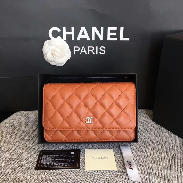 Chanel WOC Flap Bag Orange Original Sheepskin Leather 33814 Silver