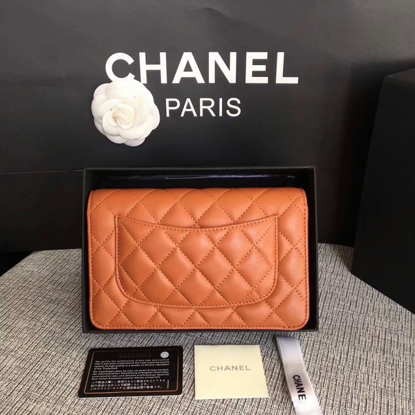 Chanel WOC Flap Bag Orange Original Sheepskin Leather 33814 Silver
