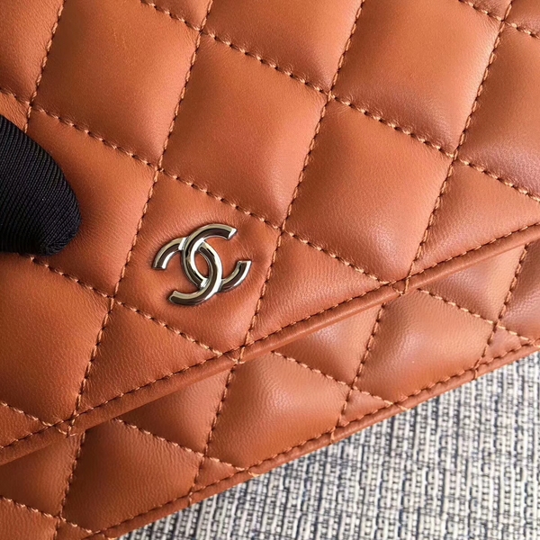 Chanel WOC Flap Bag Orange Original Sheepskin Leather 33814 Silver