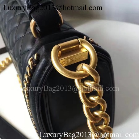 Boy Chanel Top Handle Flap Bag Original Sheepskin Leather A94804 Black