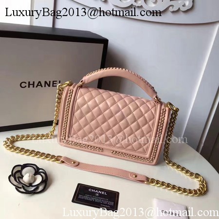 Boy Chanel Top Handle Flap Bag Original Sheepskin Leather A94804 Pink