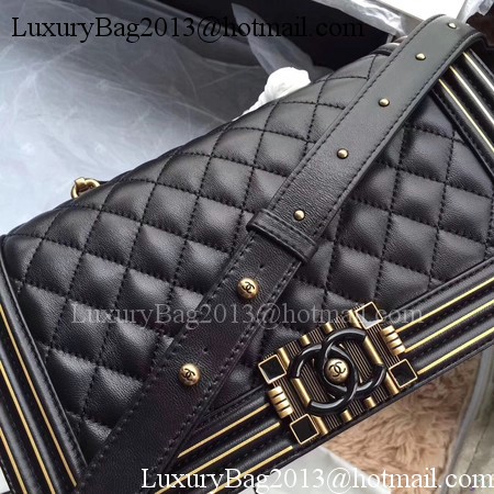 Boy Chanel Top Handle Flap Bag Original Sheepskin Leather CHA6600 Black
