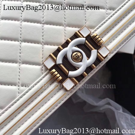 Boy Chanel Top Handle Flap Bag Original Sheepskin Leather CHA6600 White