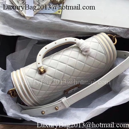 Boy Chanel Top Handle Flap Bag Original Sheepskin Leather CHA6600 White