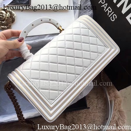 Boy Chanel Top Handle Flap Bag Original Sheepskin Leather CHA6600 White