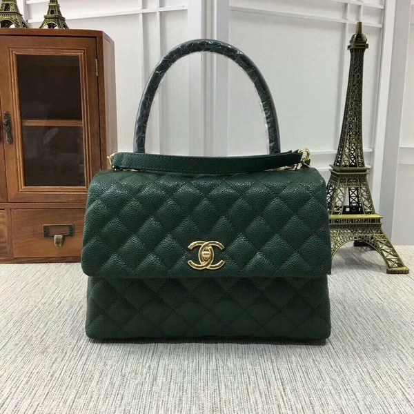 Chanel Caviar Leather Top Handle Bag 92991 Green