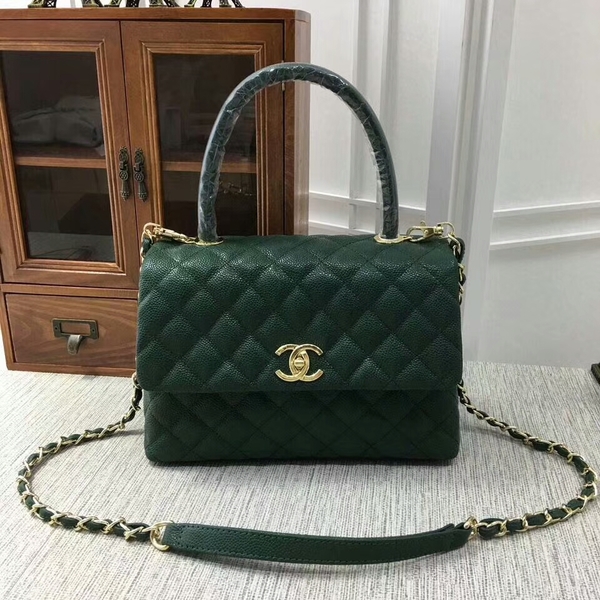 Chanel Caviar Leather Top Handle Bag 92991 Green