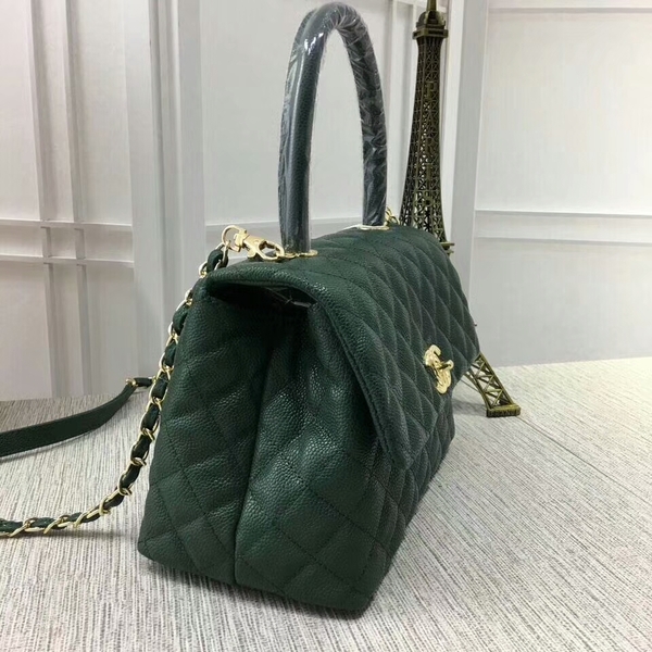 Chanel Caviar Leather Top Handle Bag 92991 Green