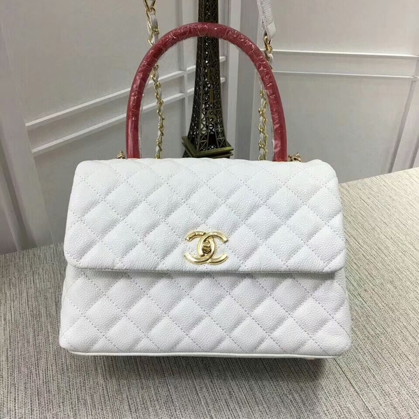 Chanel Caviar Leather Top Handle Bag 92991 White