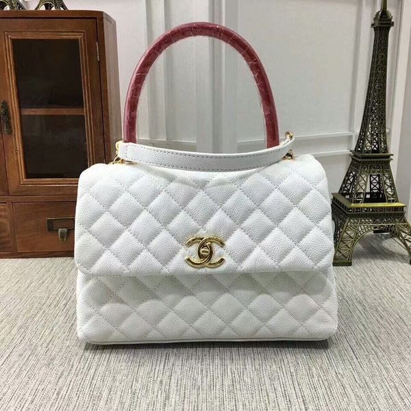 Chanel Caviar Leather Top Handle Bag 92991 White