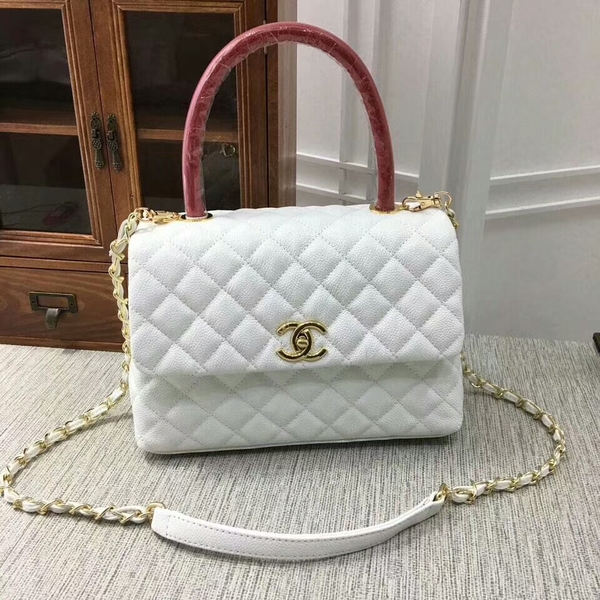 Chanel Caviar Leather Top Handle Bag 92991 White