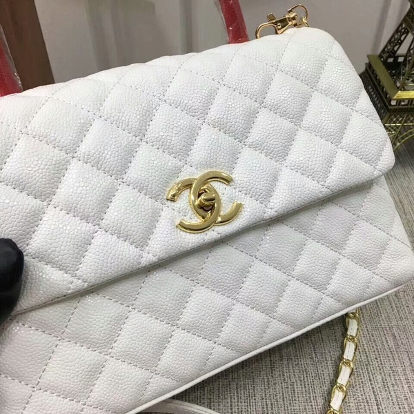 Chanel Caviar Leather Top Handle Bag 92991 White