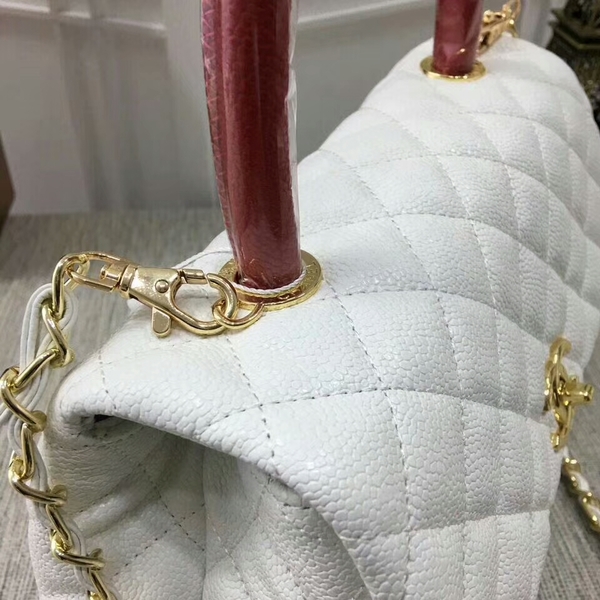 Chanel Caviar Leather Top Handle Bag 92991 White