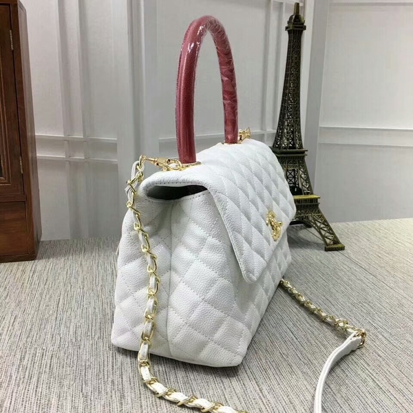 Chanel Caviar Leather Top Handle Bag 92991 White