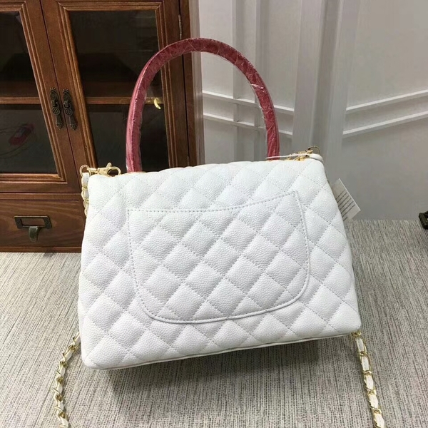 Chanel Caviar Leather Top Handle Bag 92991 White