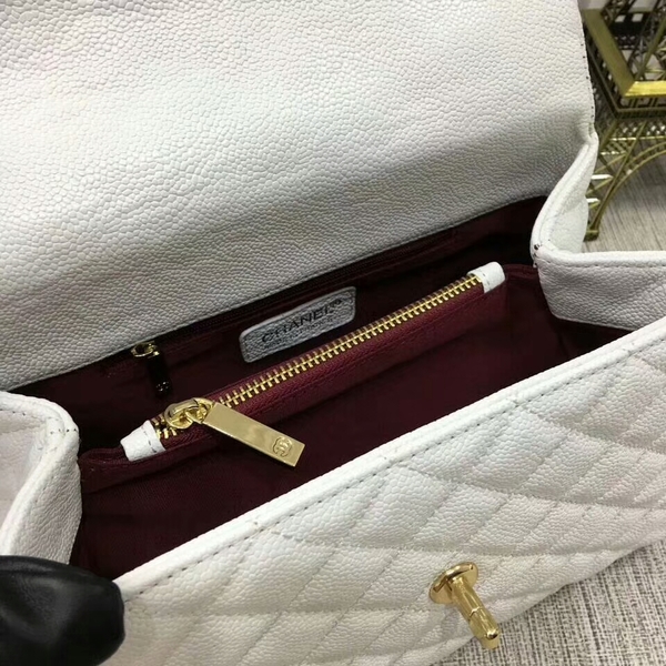 Chanel Caviar Leather Top Handle Bag 92991 White