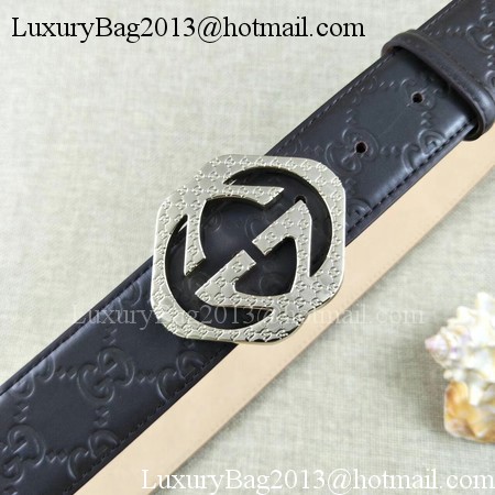 Gucci 38mm Leather Black Belt GG57098 Gold