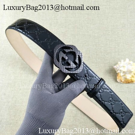 Gucci 38mm Leather Black Belt GG57098 Silver