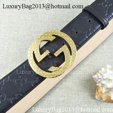 Gucci 38mm Leather Black Belt GG57099 Gold