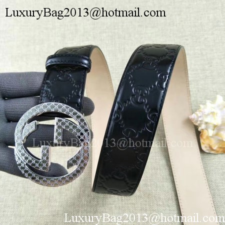 Gucci 38mm Leather Black Belt GG57099 Silver