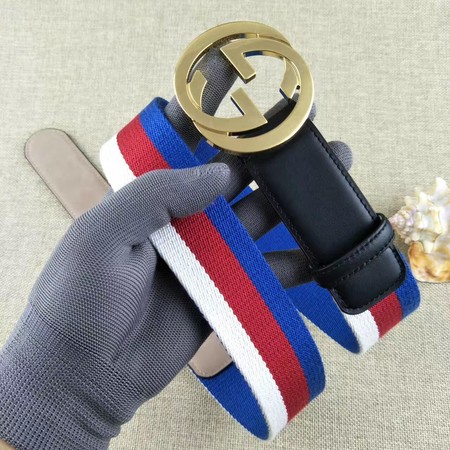 Gucci 40mm Leather Black Belt GG57560 Gold