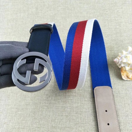 Gucci 40mm Leather Black Belt GG57560 Silver