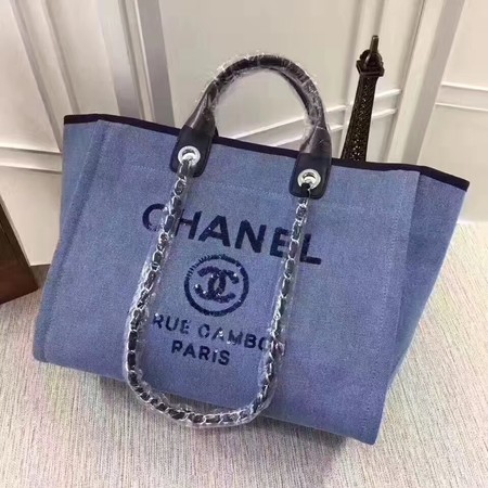 Chanel Canvas Tote Shopping Bag A68046 Blue