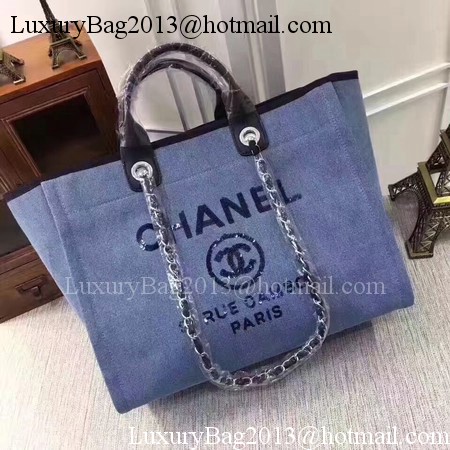 Chanel Canvas Tote Shopping Bag A68046 Blue