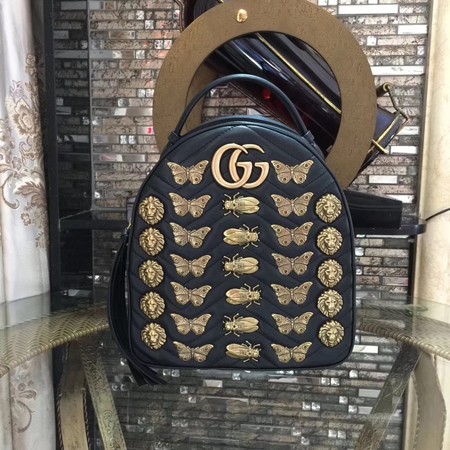 Gucci GG Marmont Animal Studs Leather Backpack 476671 Black