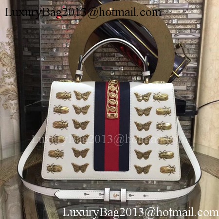Gucci Sylvie Animal Studs Leather Top Handle Bag 431665 OffWhite