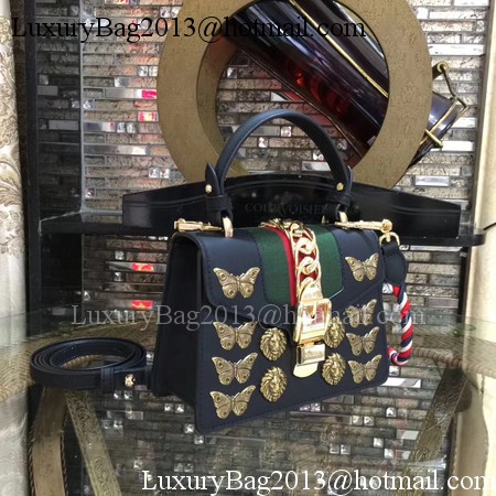 Gucci Sylvie Animal Studs Leather mini Bag 470270 Black