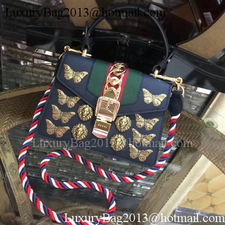 Gucci Sylvie Animal Studs Leather mini Bag 470270 Black